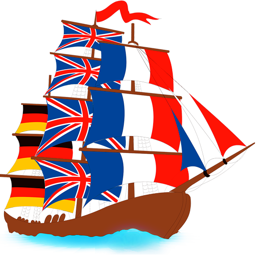 Корабль с флагами разных стран